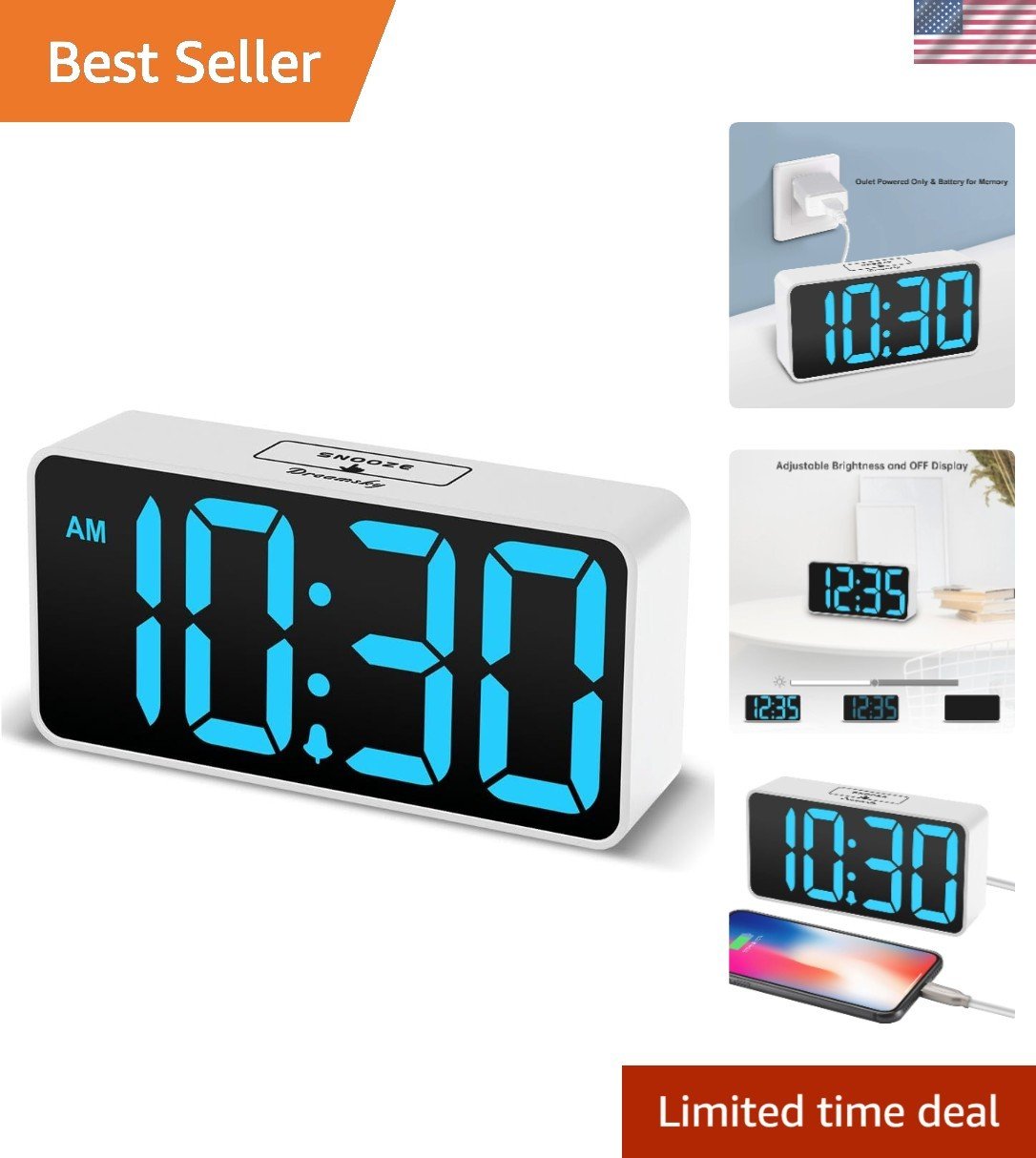 Large Number Display Alarm Clock with Adjustable Volume & Night Light Function