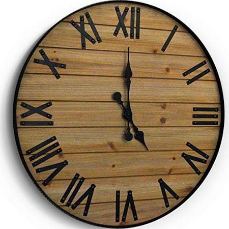 Large Oversized Rustic Wall Clock, 24” | Handmade with Real Wood and Roman Numerals