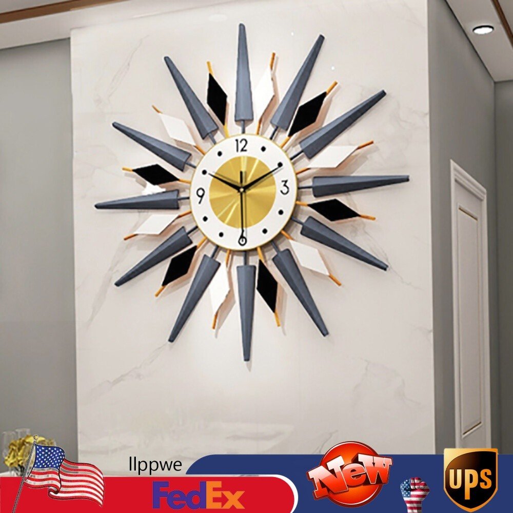 Large Starburst Metal Wall Clock Mid Century Modern Europe Style Decor 60 x 60cm
