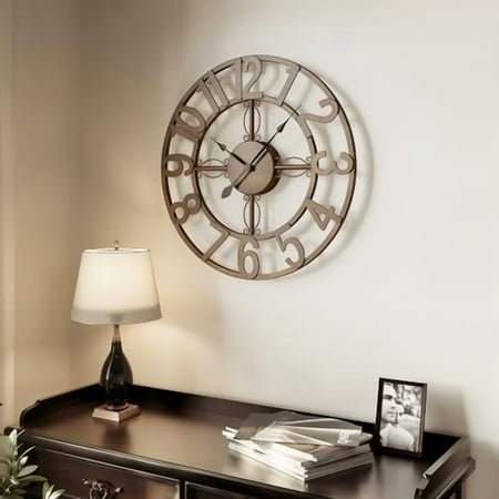 Large Wall Clock for Living Room Kitchen Mantel Decor, 30 Inch Decorative Wall Clock Silent Non Ticking Battery-Operated Metal Round Modern Black Wall Clocks Arabic Numerals