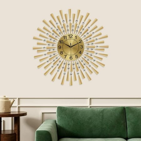 Large Wall Clocks for Living Room Decor Modern Gold Silent Wall Clock Battery Operated Non-Ticking Retro Crystal Clocks