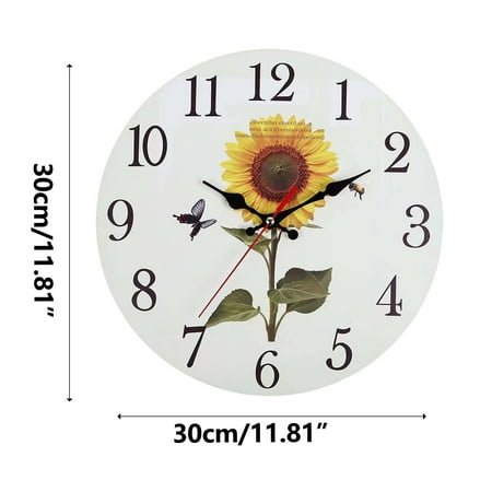 Lawor Yellow Sunflower Wooden Wall Clock Silent Non-Ticking, Flower Summer Wood Vintage Summer Round Rustic Wall Clocks Decor For Home Kitchen Living Room Office, Battery Operated D