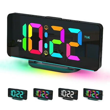 LED Digital Alarm Clock with 10 Color-Changing Night Light – Large Display, Adjustable Brightness, USB Charging Port – Perfect for Bedrooms, Living Rooms, and Offices（Black）