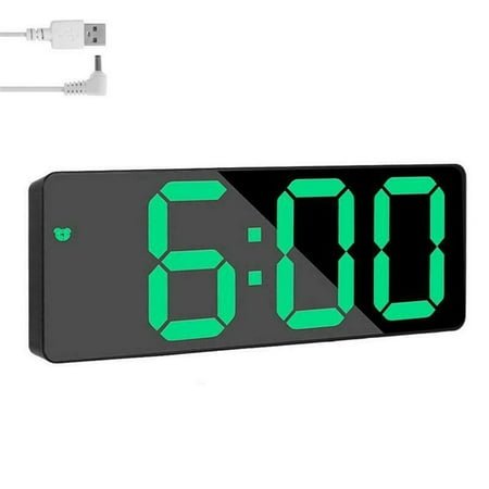 Led Digital Electronic Clock Backlight Large Number Alarm Clock Temperature Calendar Bedside Table Nightlight Home Decoration Green Smile Home