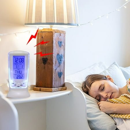 LED Digital Table Alarm Clock | Backlit Display with Thermometer, Calendar, Snooze, 7 Alarm Songs | Battery Powered | White Plastic | Compact 6.5x5.5x12.5cm | Home, Office, Gift