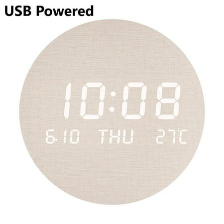 LED Digital Wall Clock Temperature Date Time Multi-function Display Wood Silent Alarm Clock for Bedroom LivingRoom Hanging Clock (Cotton fiber)