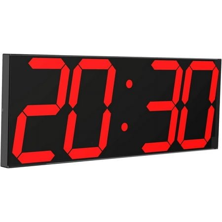 @LED Large Digital Wall Clock, Oversize Wall Clock with 6” Numbers, Remote Control Count up/Countdown Timer Clock, Auto Dimmer, Big Calendar and Thermometer(Red)