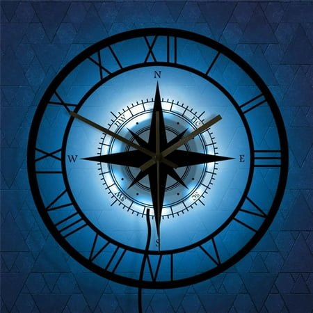 LED Lights Transparent Wall Clock Black Wind Rose Compass Direction Chart Nautical Acrylic Clock Decorative Wall Clock Christmas Decorations for Home On 2024