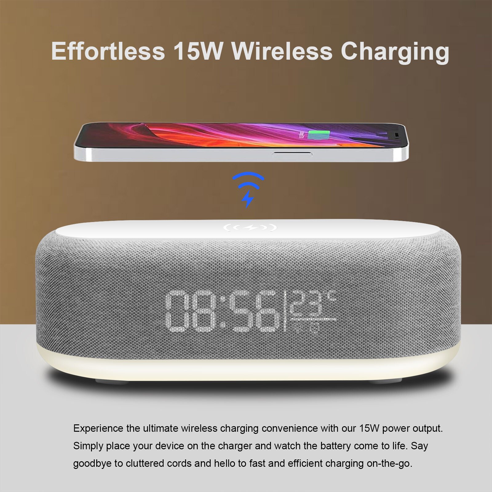 LED Thermometer Display Alarm Clock Wireless Charger For iPhone 16 Samsung S25+