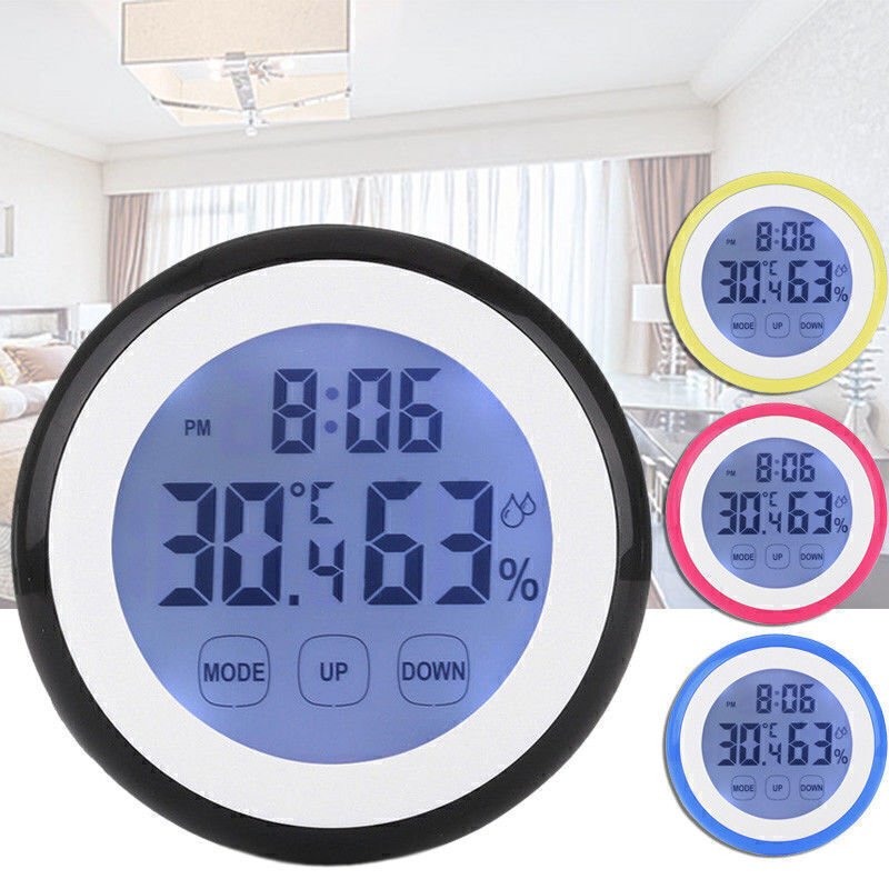 LED Touch Screen Digital Alarm Clock With Hygrometer+Thermometer Round clock