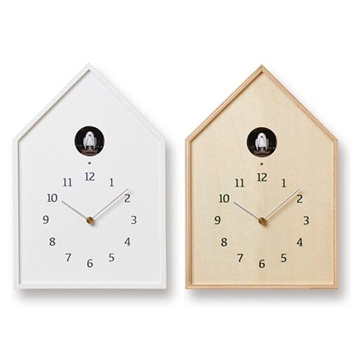 Lemnos Birdhouse Clock Cuckoo NY-16-12 White/Natural Japanese linden JAPAN NEW