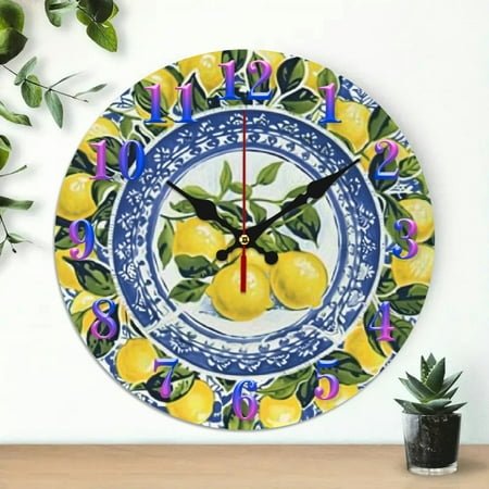 lemons Wall Clock, Silent Mechanical Movement Battery Operated (AA Not Included), Great for Living Room, Kitchen, Dorm Decoration and Daily Practical Gift
