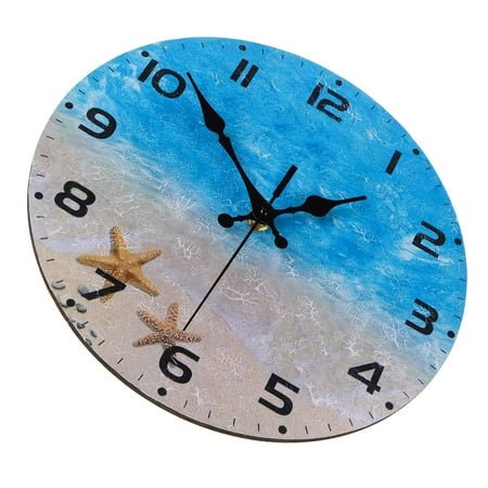 LEORX Large Outdoor Clock Mute Wooden Beach Theme Wall Clock for Home Decorative Nautical Decor Multi Color 12 Inch