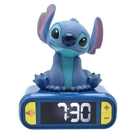 LEXiBOOK, Disney Stitch, Stitch Nightlight Alarm Clock, Sounds and Melodies, LCD Backlit Screen, Luminous, Snooze, Blue, RL800D