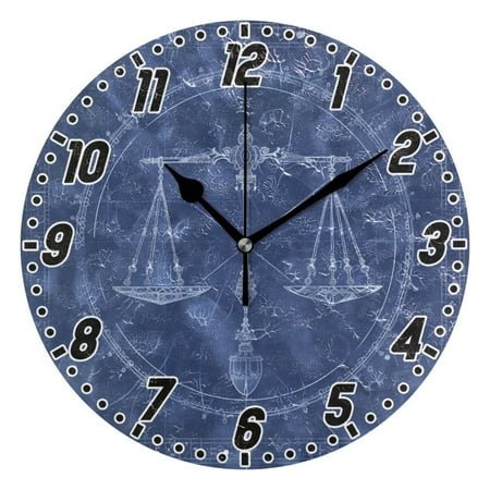 Libra Of Zodiac Round Wall Clock Battery Operated Silent Non-Ticking Bedroom Office Kitchen Home School Decor 10(Black)