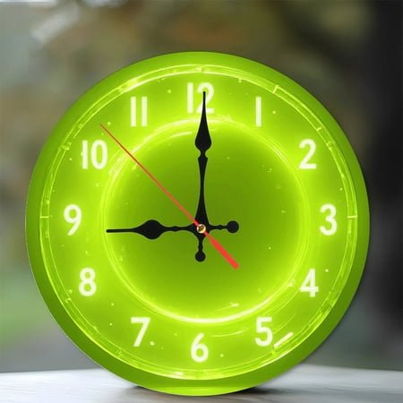 Lime Green Neon Clock Wall Decor 10-Inch Silent Wooden Wall Clock, Battery Operated (AA Batteries Not Included), Artistic Home Decor