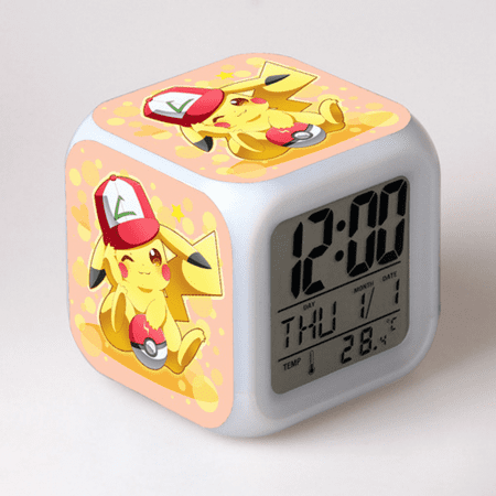 LISACANN LED Alarm Clock Pokémon Pattern Creative Desk Table Clock Glowing Electronic Colorful Digital Clock for Unisex Adults Girl Boy Kids Children Toy Birthday Present Gift QQ610-745