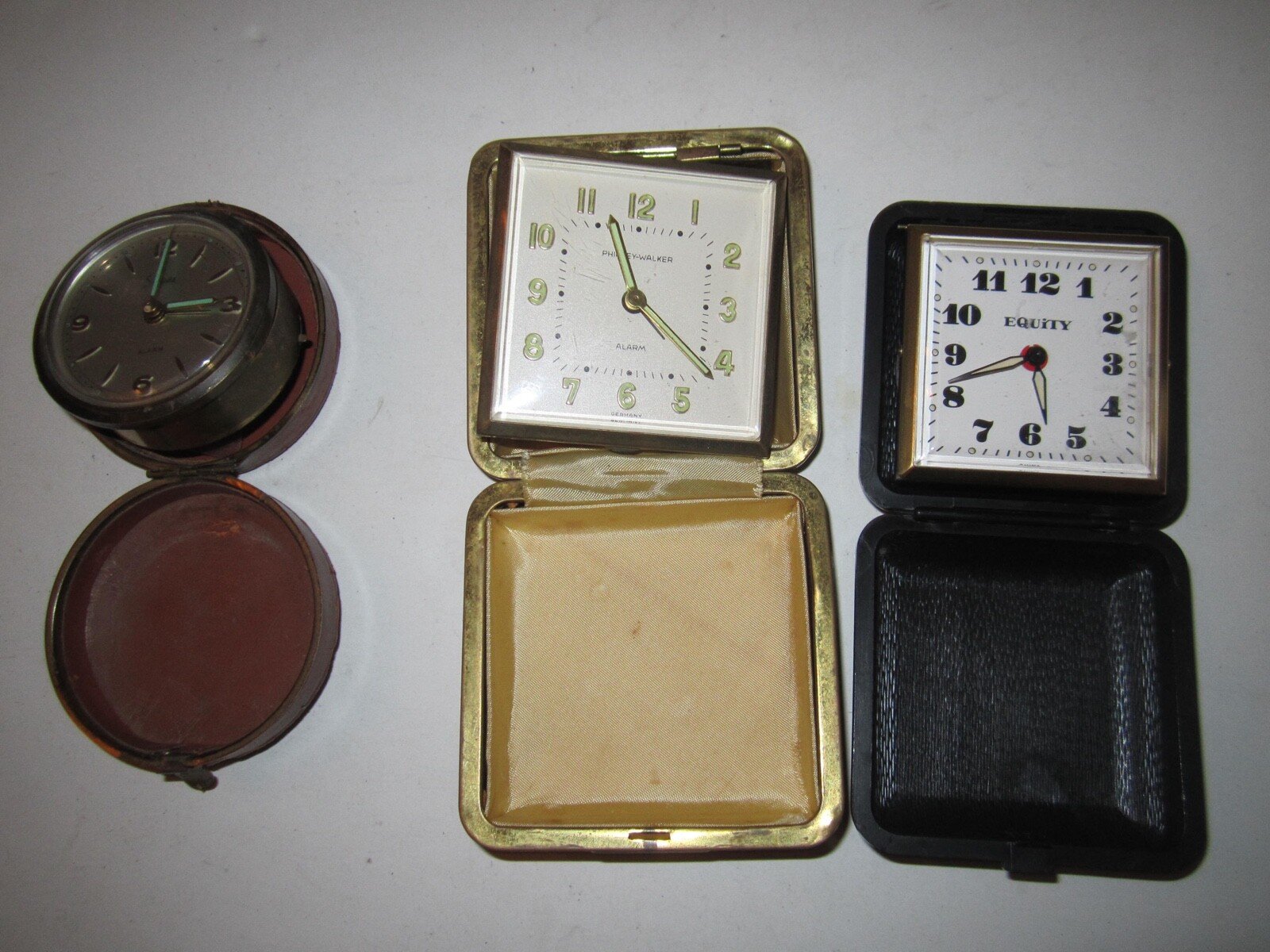LOT OF 3 ALARM TRAVEL CLOCKS - PHINNEY-WALKER GERMANY, SHEFFIELD, EQUITY - BBA10