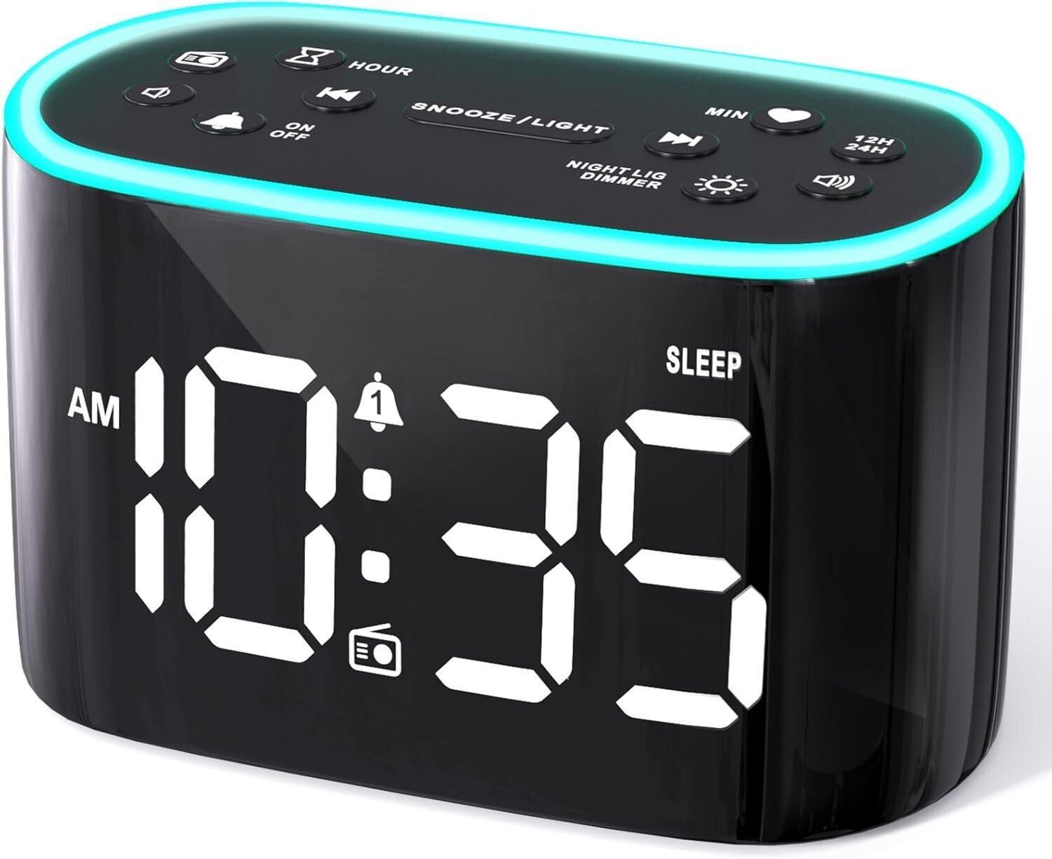 Loud Alarm Clock FM Radio Heavy Sleepers 7 Color Night Light USB Charger Timer