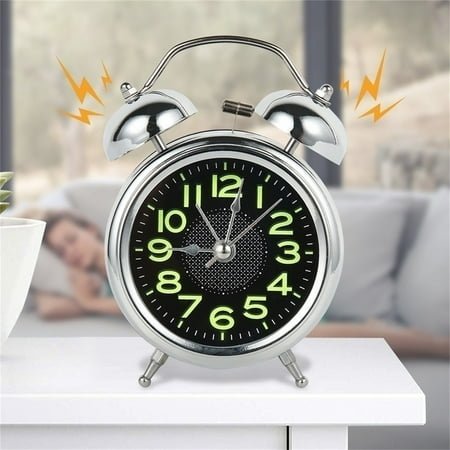 Loud Alarm Clock for Heavy Sleepers 3D Dial Battery Operated, 4 Super Silent Analog Alarm Clock ,Wind-Up Timer Silver