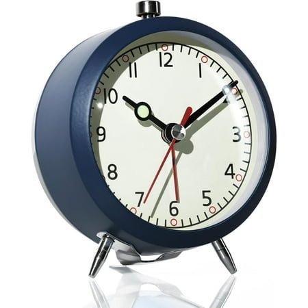 Loud Analog Alarm Clock, Retro Metal Table Clock Battery Operated, Silent Non-Ticking Desk Clock with Alarm Switch Button for Bedroom, Bedside, Shelf, Office