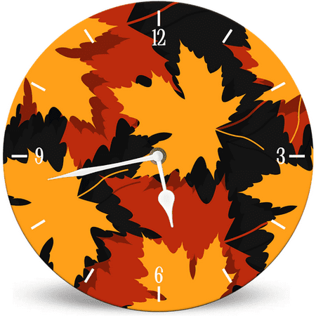 Lucidhisun Maple Leaf Pattern Autumn Wall Clock, 10in Silent Non-Ticking Home Kitchen Decor, Rustic Battery Operated for Bathroom Bedroom Living Room Office