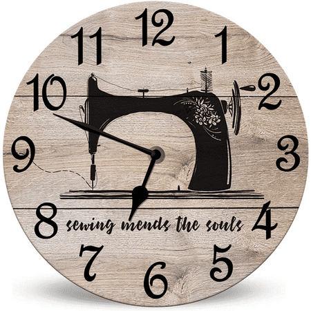 Lucidhisun Sewing Mends the Souls Wall Clock, 10in Silent Non-Ticking Home Kitchen Decor, Battery Operated for Sewing Room Bedroom Living Room Office, Housewarming Gift