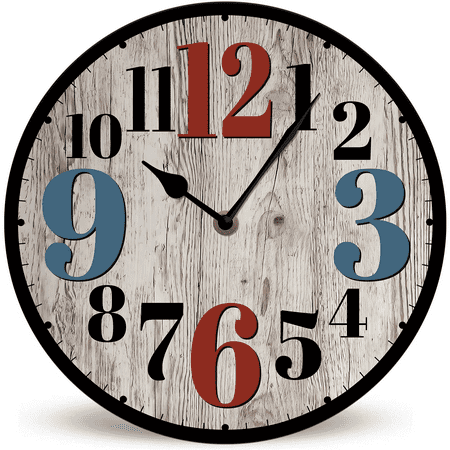 Lucidhisun Simple European Style Battery Operated Round Wood Silent Non Ticking Wall Clock 10in, Unique/Funny Gift Wall Clock for Office Room, Living Room, Bedroom or Kitchen
