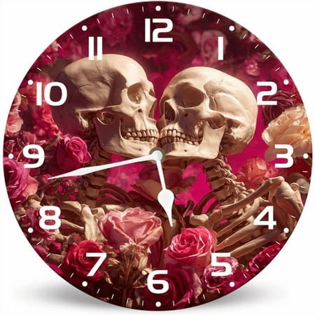 Lucidhisun Vintage Crow Red Rose Wooden Wall Clocks Art Silent Non-Ticking Wall Clock, Arabic Numeral Decorative Wall Clocks 10in Halloween Gift Wall Clock for Kitchen Bathroom
