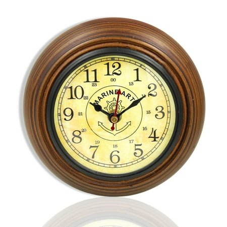 Marine Art Vintage Wooden Small Wall Clock for Home & Office | Classic Analog Silent Decorative Clock for Kitchen, Bedroom, Café & Study Room | 5.5 Inch (Brown)