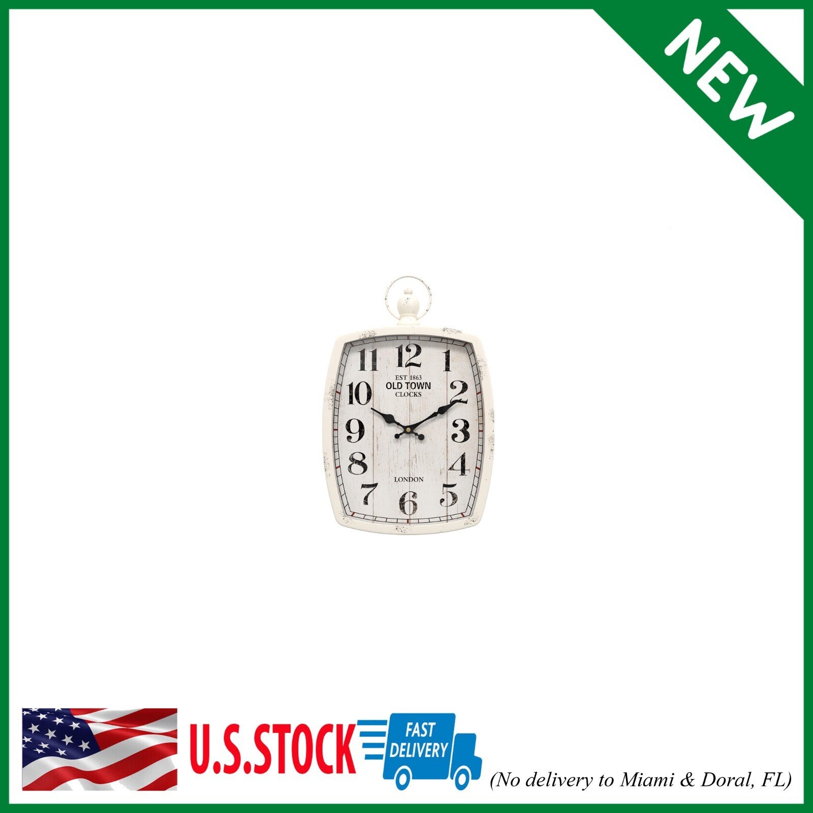 Menterry Rectangle Retro Large Wall Clock, Vintage Antique Style, Battery