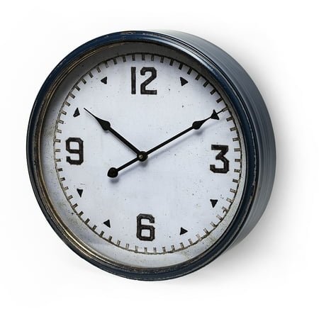 Mercana Hereward 16 Round Large Modern Blue and Gold Metal Wall Clock