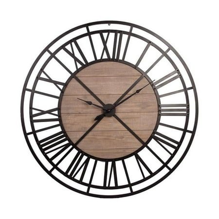 Mercana Lewiston 59 Round Oversized+ Black Metal and Wood Industrial Wall Clock
