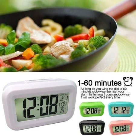 Mini Alarm Clock Battery Operated Smart Night Light Easy Operation Clock for Kids Heavy Sleepers Bedroom Clock (3.4 IN)