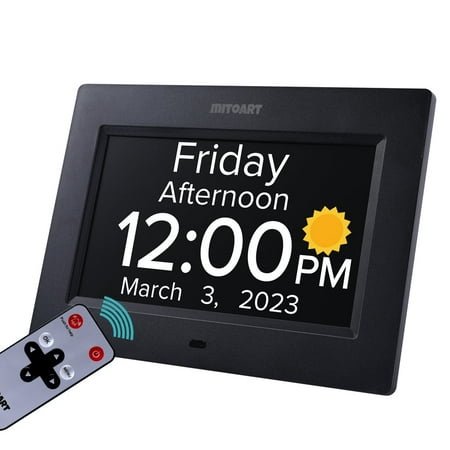Mitoart Digital Alarm Clock for Dementia Seniors with Date and Day of Week, Voice Announcement Time, Black