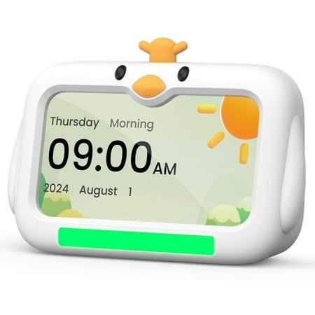 Mitoart Kids Alarm Clock - OK to Wake Clock for Toddlers,7 inch Sleep Training Clocks with Red/Green Lights, 8 Natural Sounds & 2 Levels Night Lights for Children.
