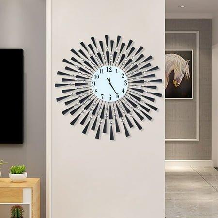 Modern 3D Large Wall Clock Art Arab Numerals Home Living Room Office Decor Black Wall Clock Wrought Iron Quartz Clock Wall Mounted Silent Timer for Living Room,Office,Hotel