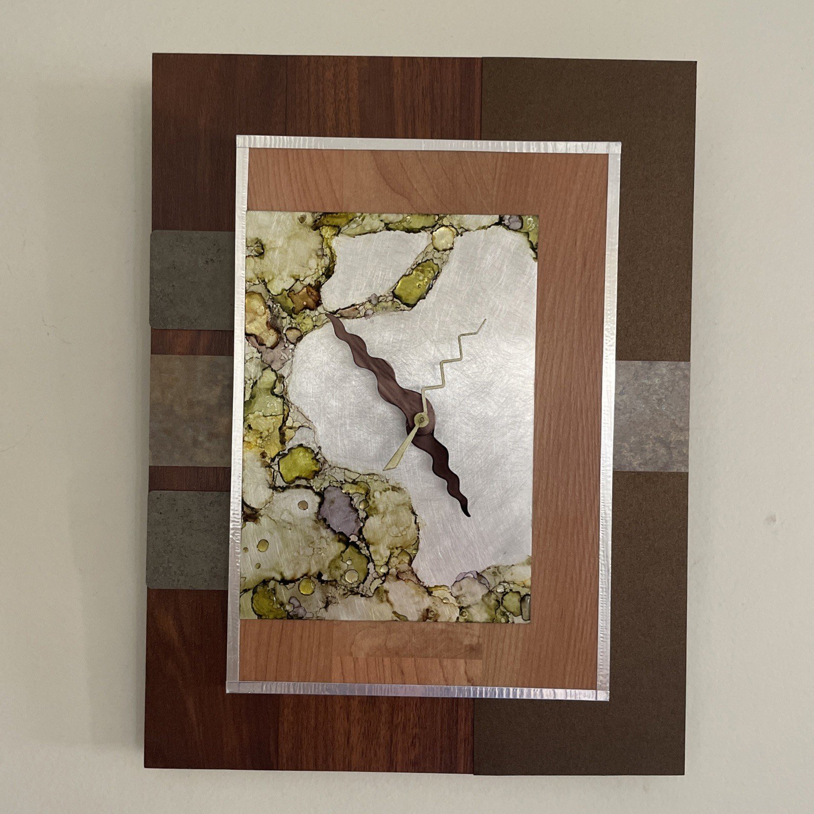 Modern Abstract Art Handmade Wall Clock 12.5x9.5 Unique Mixed Media Contemporary