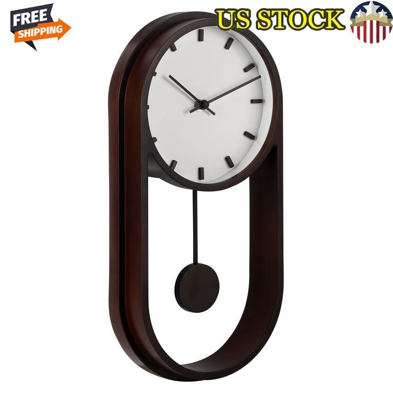 Modern Analog Pendulum Wall Clock Faux Wood Design Easy to Hang Indoor Decor New