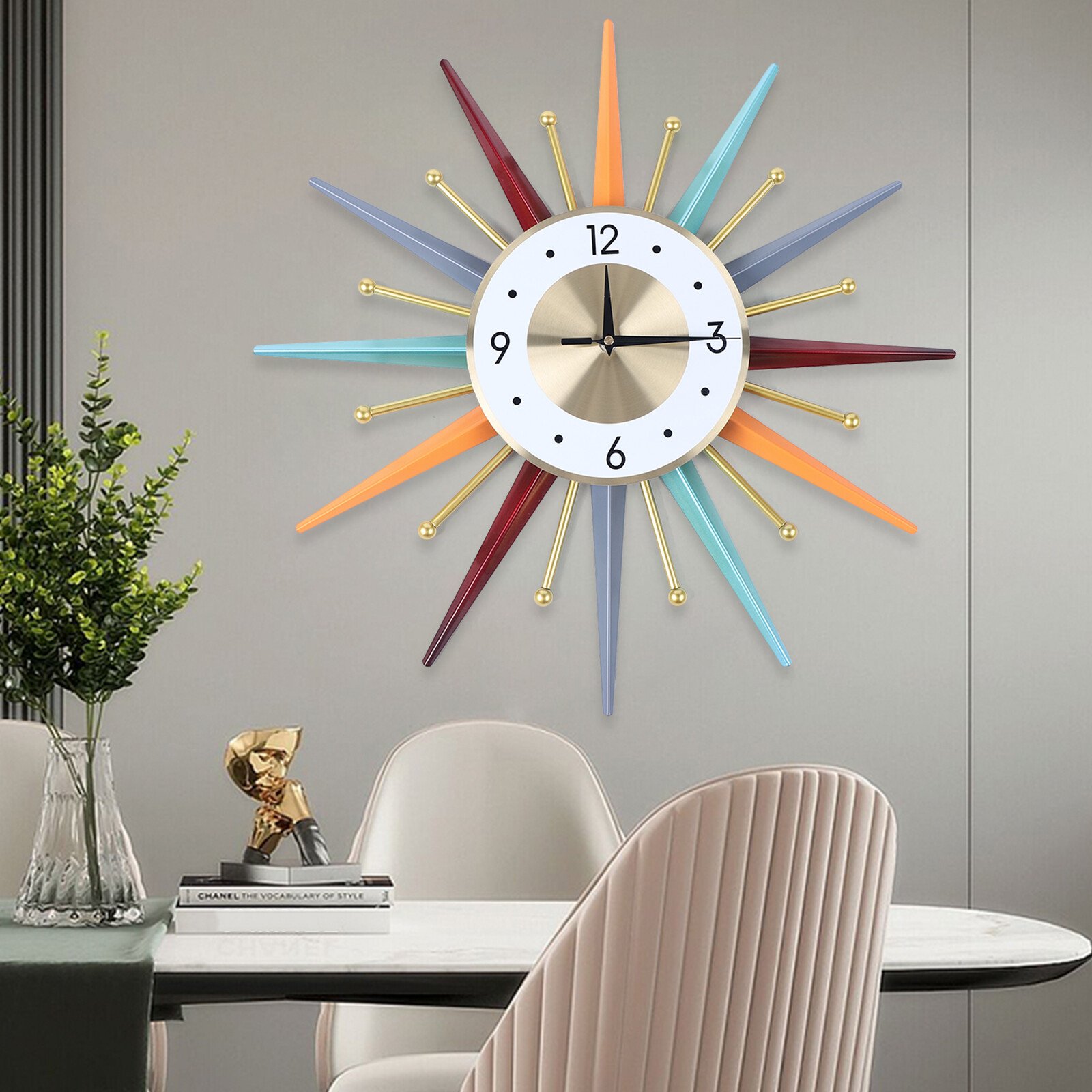 Modern Colorful Wall Clock Starburst Ball Clock Mid Century Festivel Home Decor