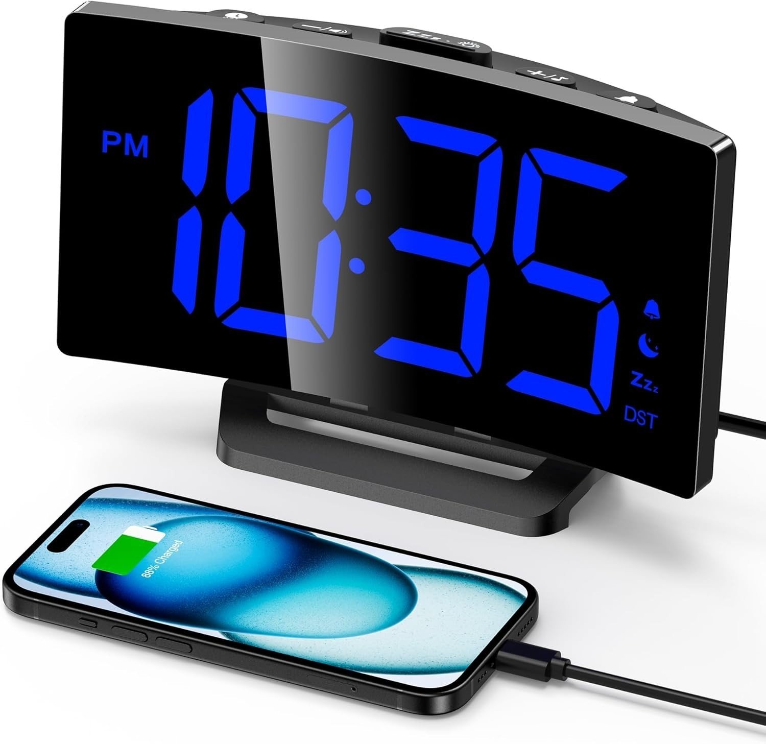 Modern Curved LED Alarm Clock: 5 Brightness Levels, Snooze & Memory Function
