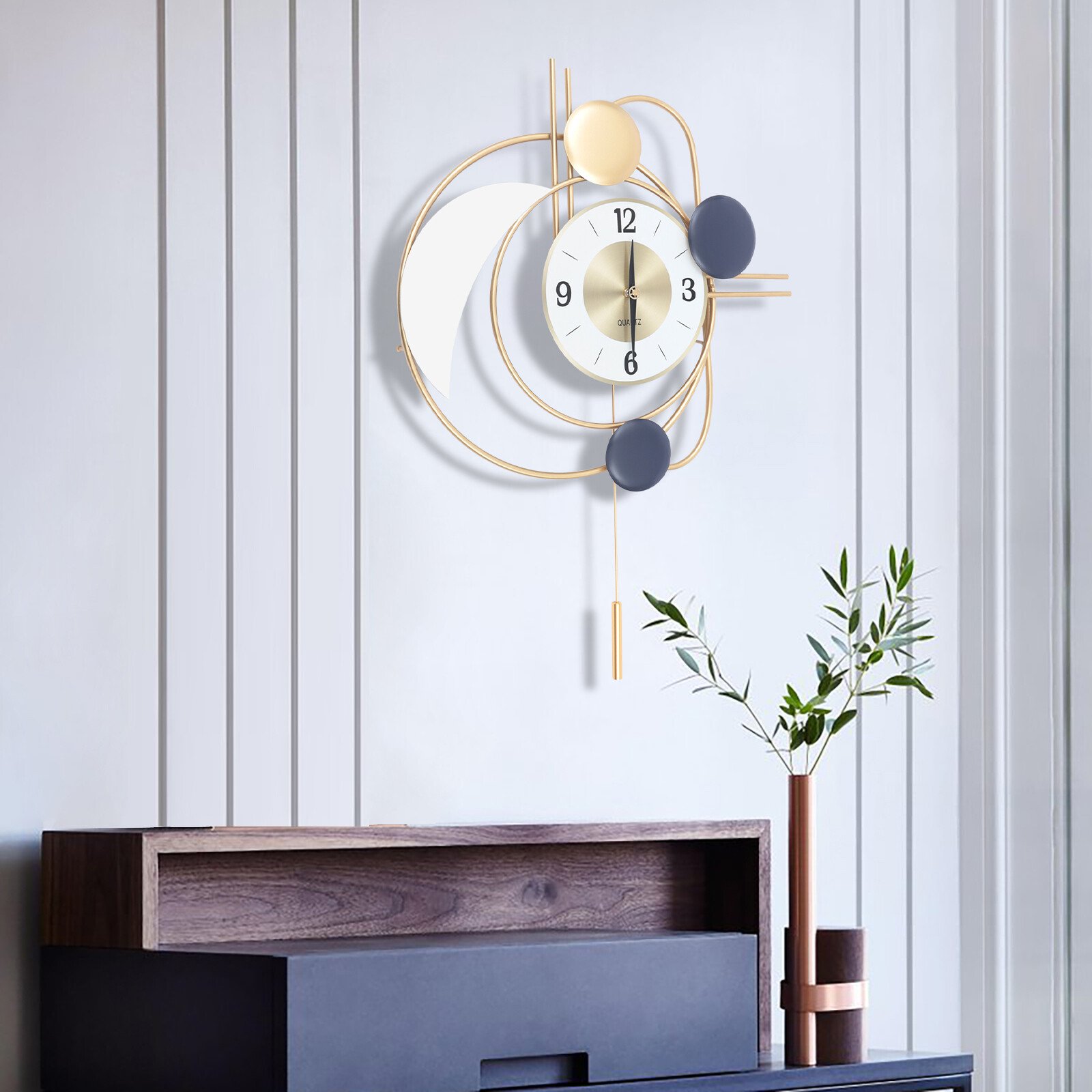 Modern Hanging Wall Clock Golden Swing Wall Clock Pendulum Clock Living Room New