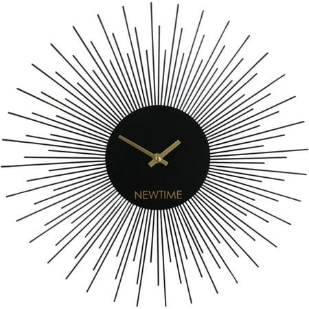 Modernist Home New Time Burst Wall Clock, Quartz Movement, Black, Golden Gilt Hands 15.75 Inches, 1 AA Battery (Not Included)
