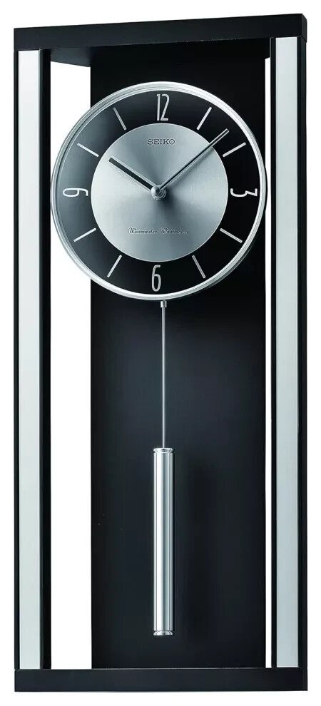 Modern Noir Wall Clock With Pendlum and Dual Chimes