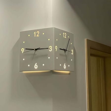 [Modern Nordic Clock] Silent Modern Nordic Square Corner Wall Clock - Sound & Light Sensor Activation, 3000K Warm Glow, Minimalist Design for Home and Office