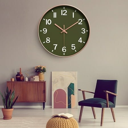 Modern Silent Wall Clock 12 Inch, Battery Operated Non-Ticking Analog Clock with Minimalist Design for Kitchen, Bedroom, Office, Home