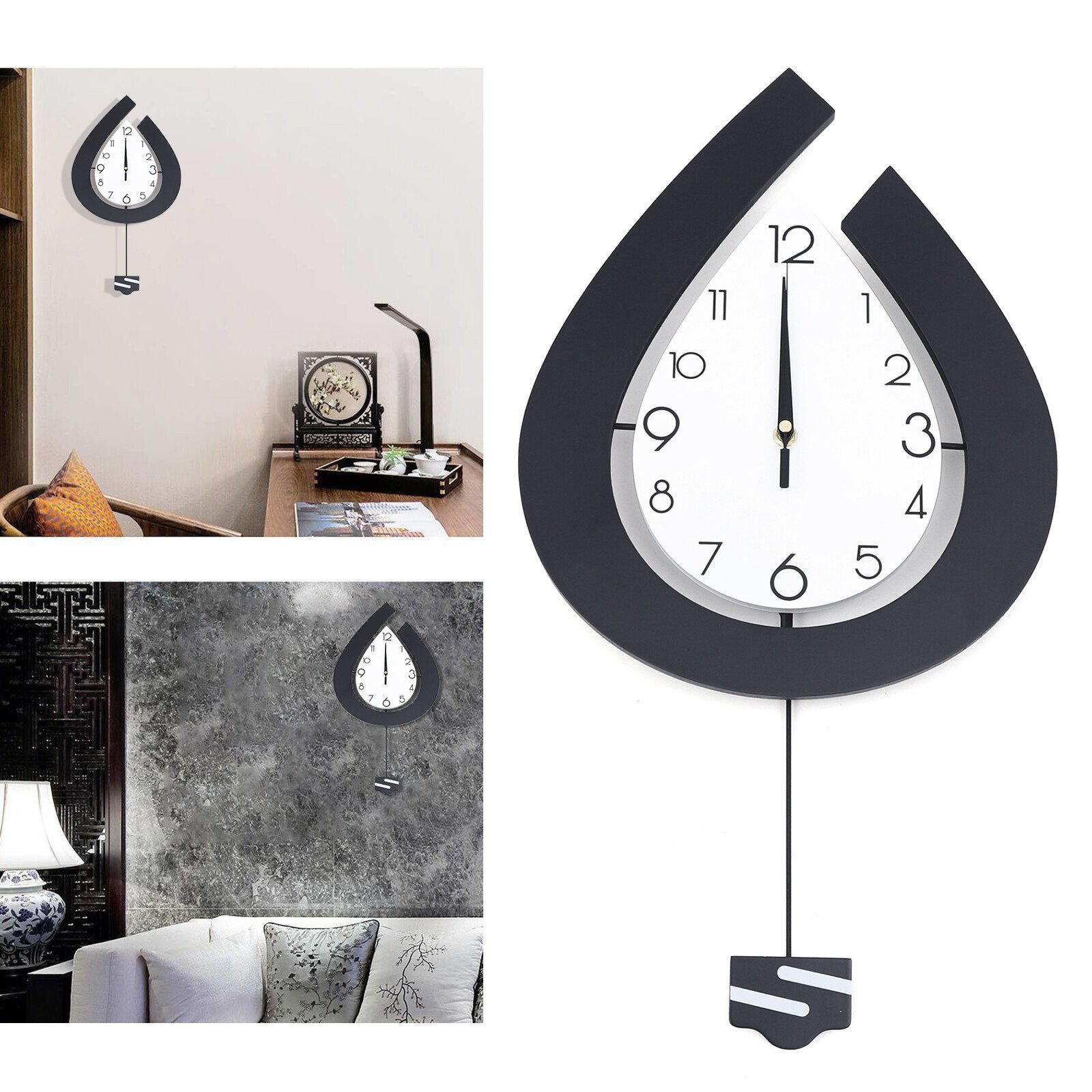 Modern Teardrop Shape Wall Clock Stylish Pendulum Clock Wall-Mounted Decoration