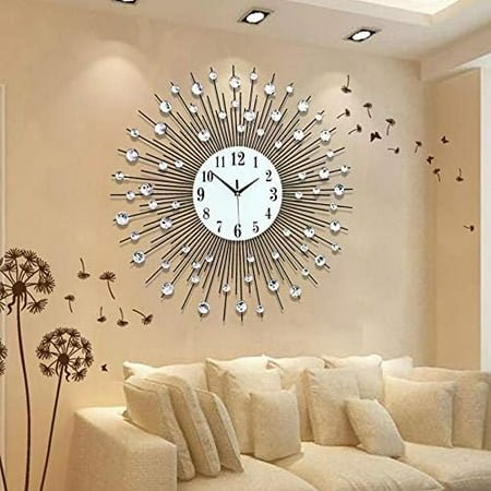 Modern Wall Clock for Living Room Bedroom Decor Large Silent Decorative Wall Watch Metal Quiet Crystal Kitchen Office Farmhouse Big Wall Clock Frameless 23.6 Inch