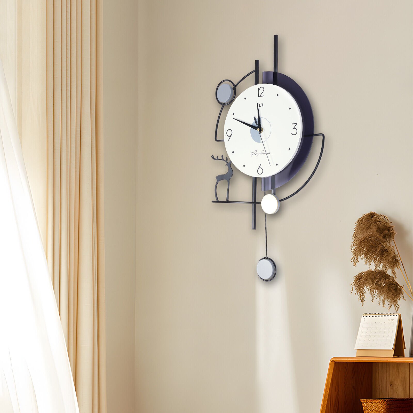 Modern Wall Clock Pendulum Mute Hanging Large Quartz Vintage Living Room Decor