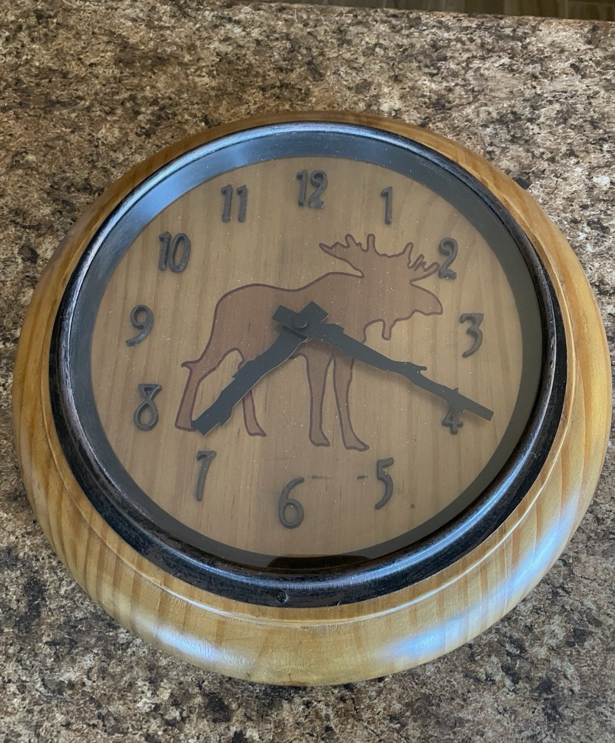 MOOSE Wood Wall Clock, 11 " Diameter, Quartz, in VGC! photo MOOSE Wood Wall Clock, 11 " Diameter, Quartz, in VGC! photo